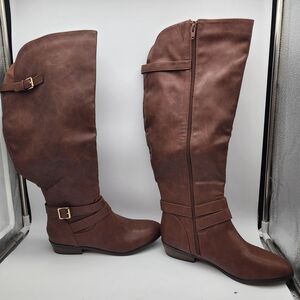 Material Girl Women's Carleigh Tall Wide-Calf Zip Boots Size 8M Cognac